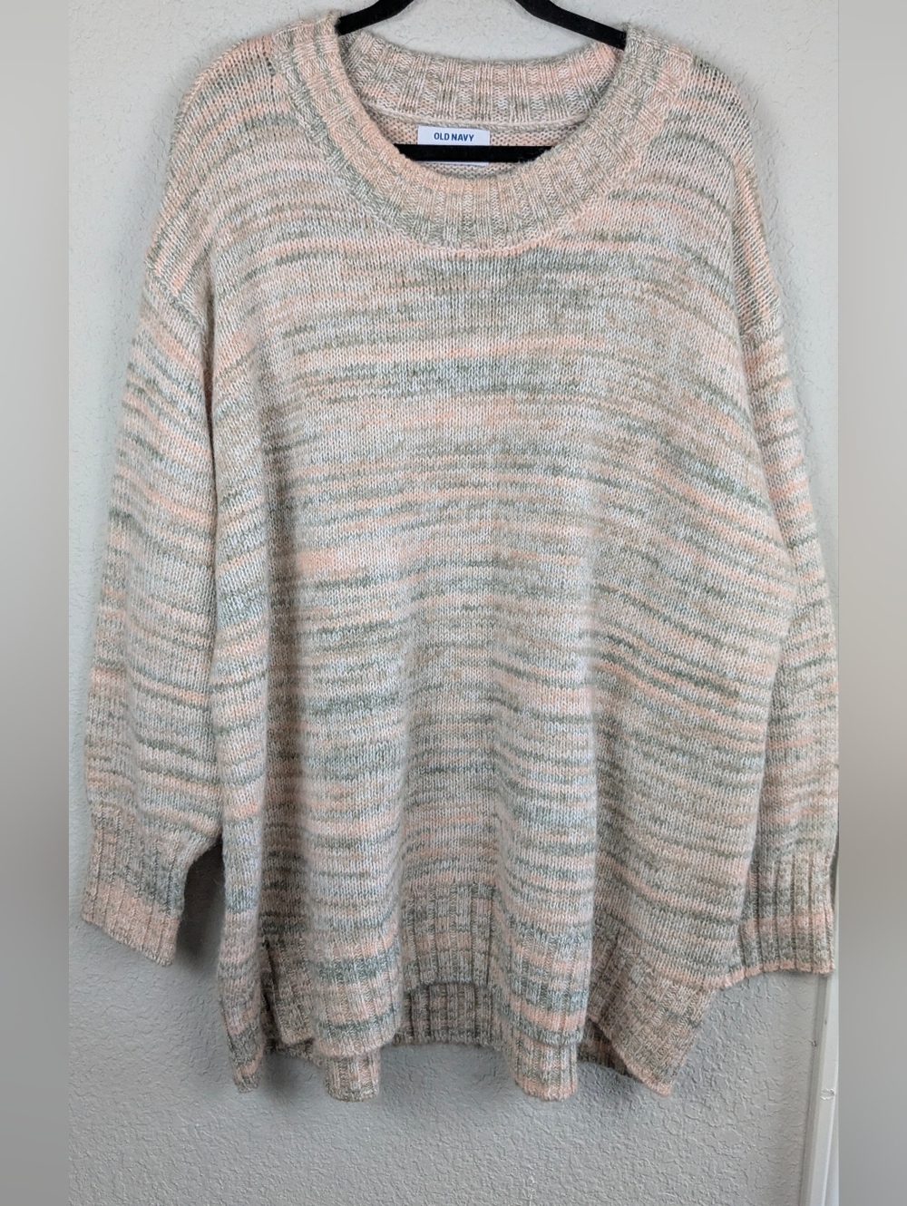 Old Navy Chunky Knit Sweater 3X Pink Gray Oversized Tunic Length LS Excellent